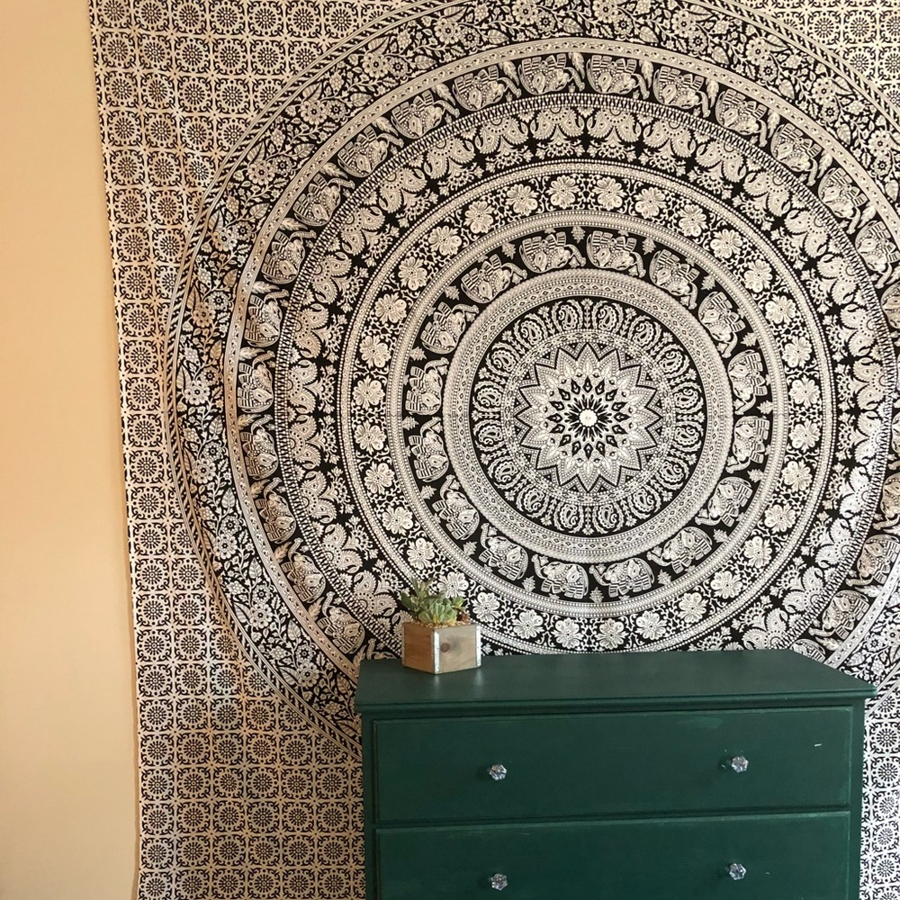 Black & White Elephant Mandala Tapestry